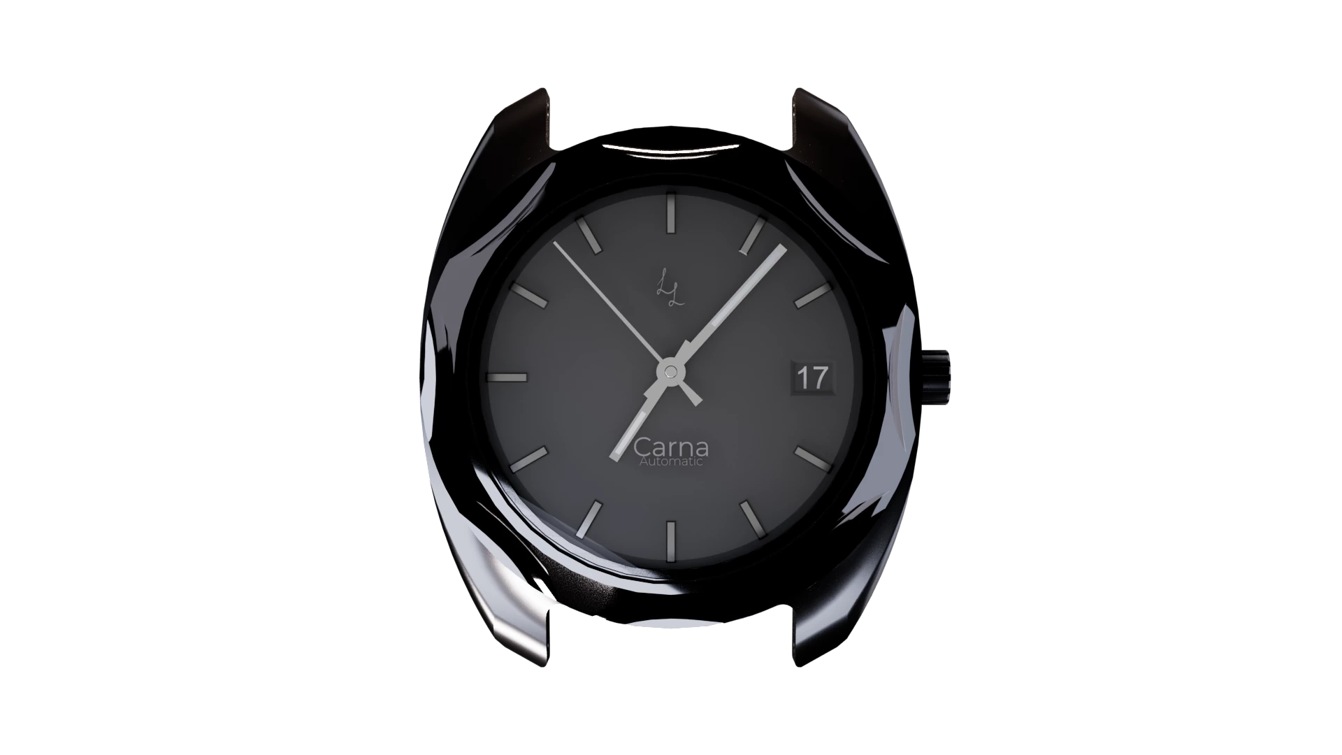 Top view of LL's Carna watch with a grey dial